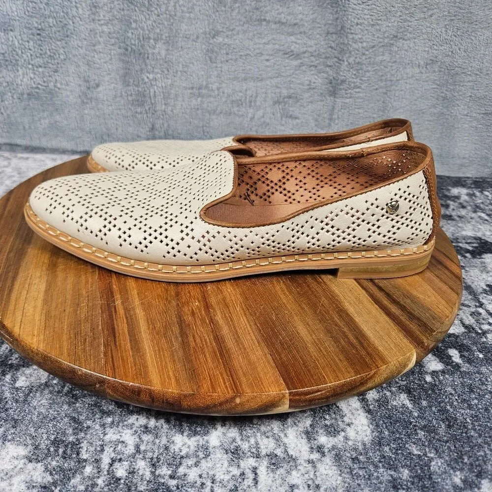 Pikolinos Merida Flats Womens 39 White Beige Leather Perforated Loafers Shoes